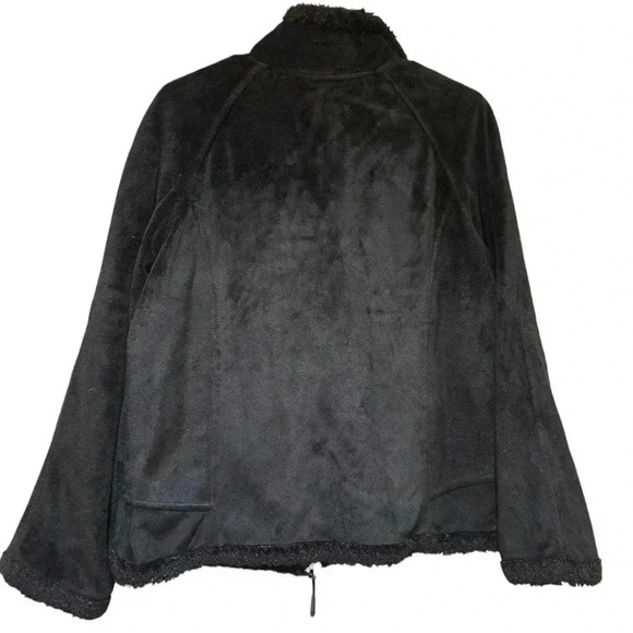 Green Tea Jacket Womans XL Black Faux Fur Plush Zipper Front Long Sleeve #088 - Picture 2 of 8